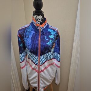 Reason Blue and White Sweatshirt with Greek Key Design